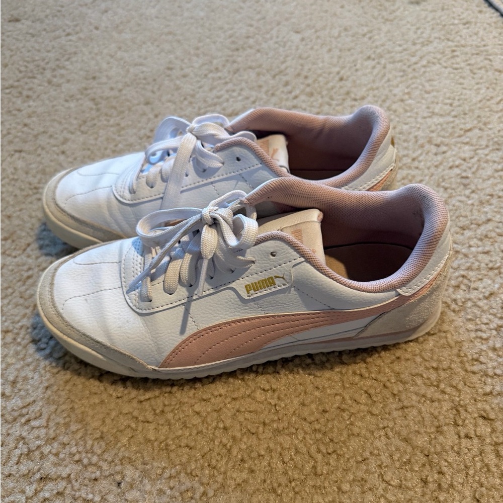 Puma White Sneakers with Light Pink Accents